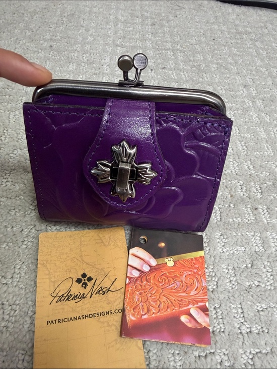 Patricia Nash Handbags - Patricia Nash Deep Purple Embossed Leather Coin Wallet with Metal Clasp